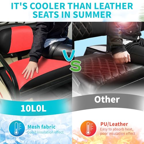 10L0L Golf Cart Seat Covers, Super Comfort Cooler Than Vinyl Seat Cover, Front and Rear Seat Cover for Yamaha EZGO Club Car, No Drilling Breathable Mesh Bench Seat Blanket, Machine Washable - color: Red + Black, style: Rear Seat - Universal for Yamaha EZG