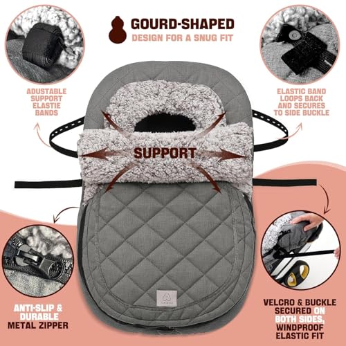 ACRABROS Car Seat Cover Baby: Winter Infant Carseat Canopy for Boy Girl Newborn, Zipper Peeping Window, Warm Cozy Cold Weather Waterproof Fitted, Heather Grey - color: Heather Grey
