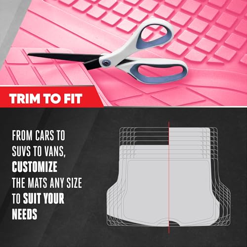 MotorTrend FlexTough Rear Cargo Mat – Heavy-Duty Trimmable Rubber Trunk Mat, Universal All-Weather Cargo Liner for Cars, SUVs & Trucks, Flexible Non-Slip Automotive Floor (Pink) - color: Pink