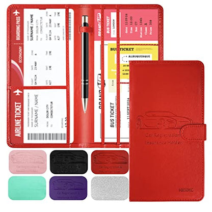 Car Registration and Insurance Card Holder with Magnetic Closure, Leather Vehicle Glove Box Automobile Documents Paperwork Wallet Case Organizer for ID, Driver's License, Key Contact Information Cards