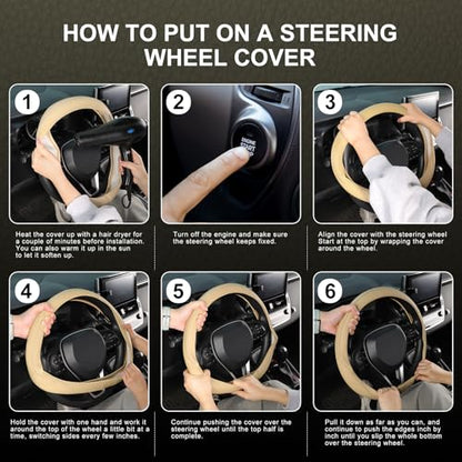 SEG Direct Steering Wheel Cover 14.5-15 inch (37-39 cm) Medium Size, Microfiber Leather, Non-Slip Comfortable Grip, Fits Cars Trucks SUVs, Beige - color: Beige, size: Standard size[14 1/2''-15'']