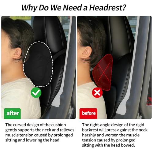 2 Pack Car Headrest Pillow for Neck Support, Softness Car Headrest Pillow for Driving with Adjustable Strap, Ergonomic Car Neck Support Pillow for Car Truck Sedan Home Office (Black)