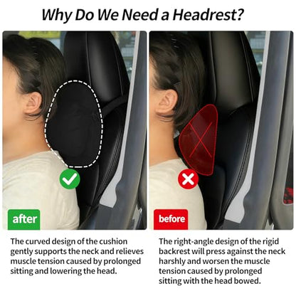 2 Pack Car Headrest Pillow for Neck Support, Softness Car Headrest Pillow for Driving with Adjustable Strap, Ergonomic Car Neck Support Pillow for Car Truck Sedan Home Office (Black)