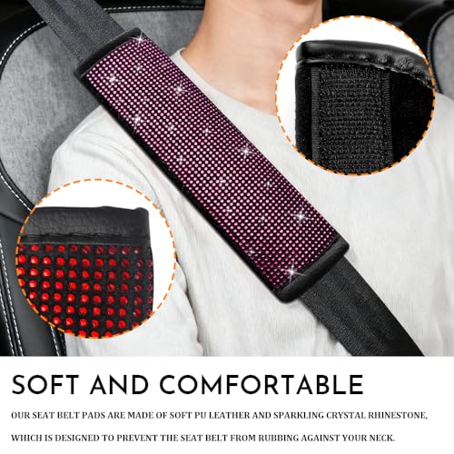 2PCS Bling Seat Belt Covers, Seat Belt Cover Pad, Car Seatbelt Shoulder Pads with Rhinestone, Auto Accessories Comfortable Automotive Neck Shoulder Mat Cushion for Car Truck SUV (Pink) - color: Pink
