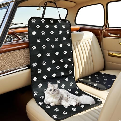Pet Car Cover - Waterproof Seat Pad, Non Slip Cushion Protector, Soft Sturdy Easy Install, Interactive Keeps Seats Clean, Excellent Pet Travel Gear, Family Road Trip Sedan Truck 41.73x19.29 Inches - color: Black and white