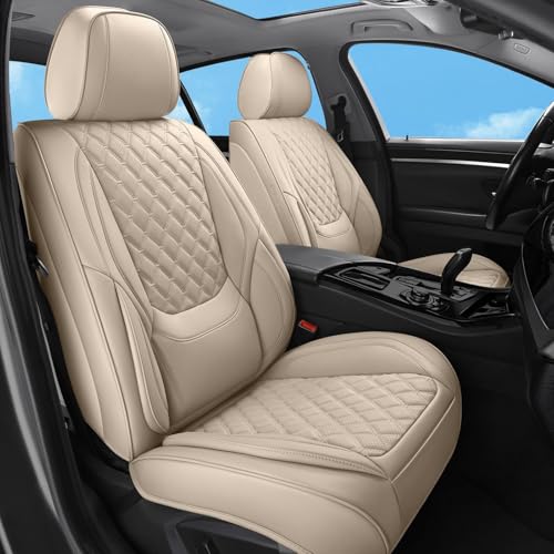 Car Seat Covers Front Seats, Luxury Faux Leather Car Seat Covers Waterproof Non-Slip Seat Protector Universal Fit for Most Cars SUVs Trucks Pick-ups, Beige Car Accessories Interior - color: Beige-Front Seats