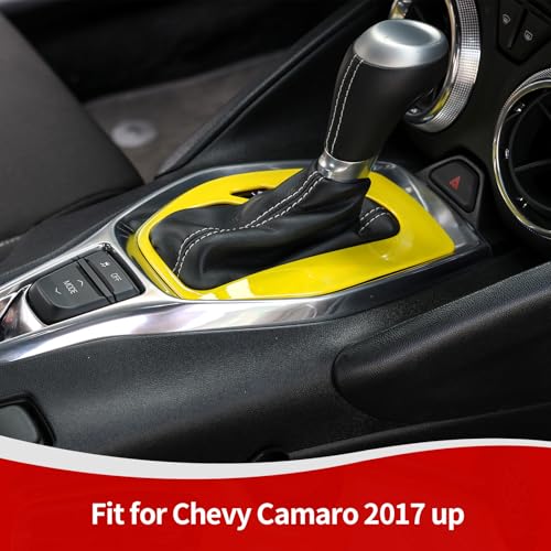 RT-TCZ for Chevy Camaro Gear Shift Panel Trim Cover Yellow for Chevrolet Camaro 2016-2024 Yellow Interior Accessories
