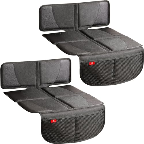 Helteko Carseat Protector with Thickest Padding, 2 Pack Auto Seat Pad from Waterproof & Stain Resistant for Child Baby , Kick Mat Material for Leather and Fabric Seat