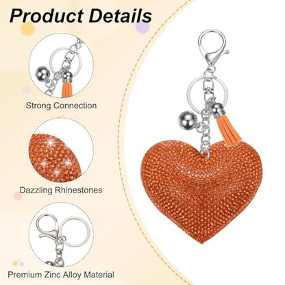 PATIKIL Rhinestone Keychains for Women, Cute Bling Heart Shape Purse Charm for Bag Handbags Car Keys - color: White-orange
