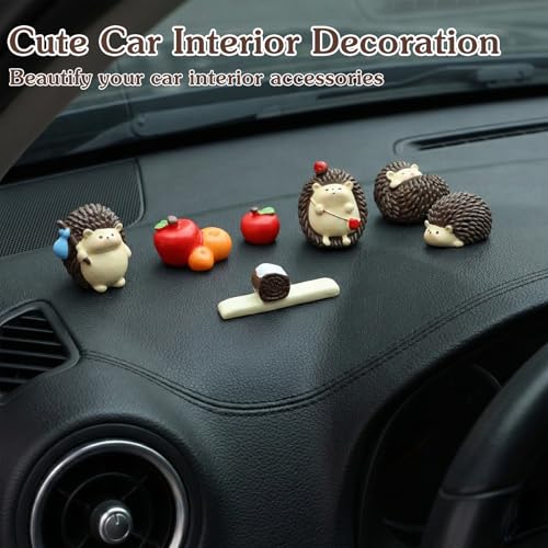 7 Pcs Cute Hedgehog Car Dashboard Decor with Stickers, Computer Monitor Decor Aesthetic Car Accessories for Women