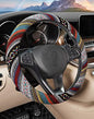 SEG Direct Boho Steering Wheel Cover with Baja Blanket Cloth, Ethnic Style Auto Wheel Cover Made of Coarse Flax, Fits 14 1/2-15 1/4 inches Car Wheel - color: Spinning Rainbow