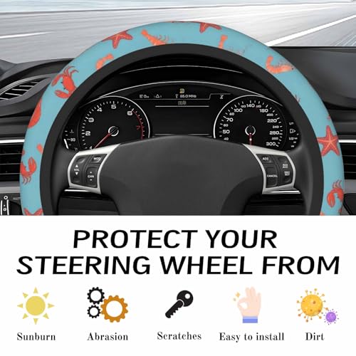Steering Wheel Cover Accessories Neoprene Cover, Breathable Non-Slip Easy to Install Suitable for Women Men, 14.5-15.5 Inch for Car SUV Van Truck Universal - Seafood - color: Seafood
