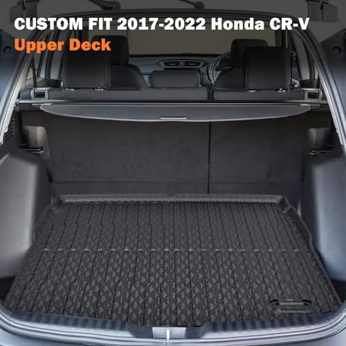KUST Trunk Cargo Mat for Honda CR-V 2017-2022 (Upper Deck Position) (No Hybrid), All Weather Rear Cargo Liner for CRV Accessories Car Mat Cover TPE Rubber Raised Edge - style: CR-V 2017-2022 │ Trunk Mat