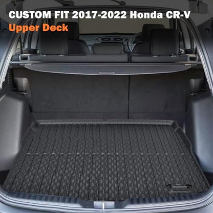 KUST Trunk Cargo Mat for Honda CR-V 2017-2022 (Upper Deck Position) (No Hybrid), All Weather Rear Cargo Liner for CRV Accessories Car Mat Cover TPE Rubber Raised Edge - style: CR-V 2017-2022 │ Trunk Mat