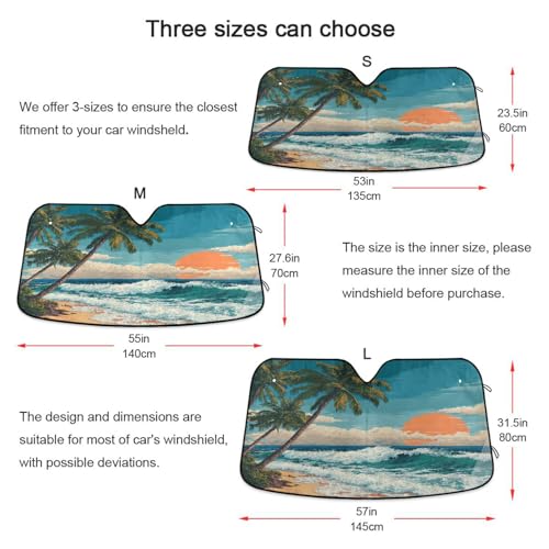 Sun Shade for Car Windshield Beach Scene Sunset Waves Foldable Sun Shield Heat and UV Protection Automotive Interior Protection - color: Beach 1