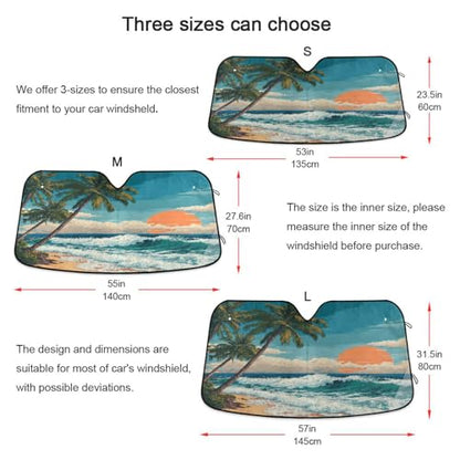 Sun Shade for Car Windshield Beach Scene Sunset Waves Foldable Sun Shield Heat and UV Protection Automotive Interior Protection - color: Beach 1