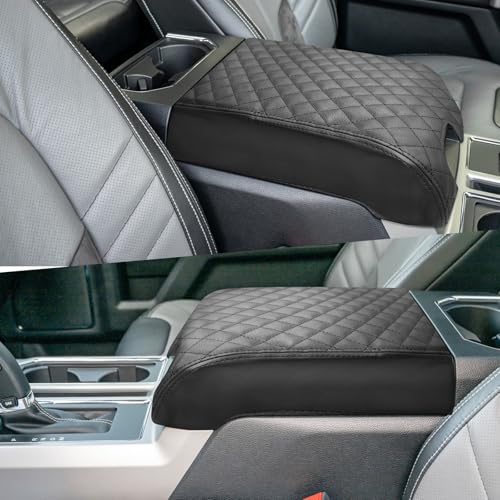 Center Console Cover Compatible with Ford F150 2015-2020, F250 F350 F450 F550 2017-2022, Expedition 2018-2024, Leather Armrest Cover Lid Protector, Anti-Scratch, Black (Bucket Seat Only)