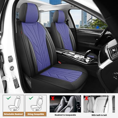 Luxury Faux Leather&Fabric Car Seat Covers Full Set with Breathable 3D Foam Back Support,Universal Comfortable Seat Covers for Cars,Trucks,SUVs, Front Armrests Compatible(5-Seat Black/Blue)
