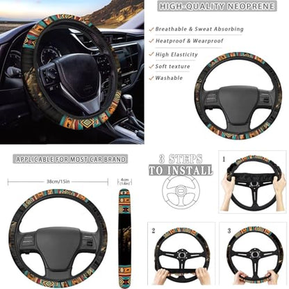 Dreaweet Mountain Bear Aztec Car Seat Covers Full Set 12 Pcs Southwestern Car Accessories Seat Covers with Steering Wheel Cover/Arm Rest Pads/Seat Belt Pads/Coasters/Gear Shift Cover/Handbrake Cover - color: Mountain Bear Aztec