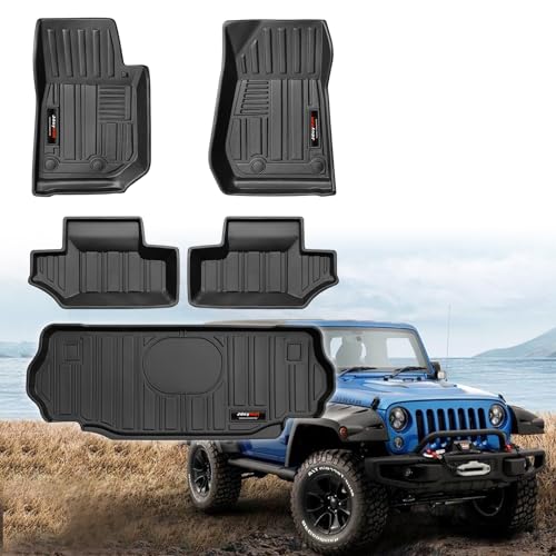for 2007-2018 Jeep Wrangler JK 2 Door Floor Mats & Cargo Liner All Weather TPE Rubber Mats Accessories Black (for 2007-2018 Jeep Wrangler JK 2 Door) - color: for 2007-2018 Jeep Wrangler JK 2 Door