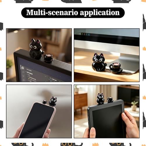 Cute Black Cat Coffee Phone Buddy - 2PCS Resin Mini Figurines, Adhesive Peel-and-Stick Decor for Kindle Cellphone Car Dashboard, Office Desk, Fun Tiny Critters Accessories - style: Black Cat Coffee