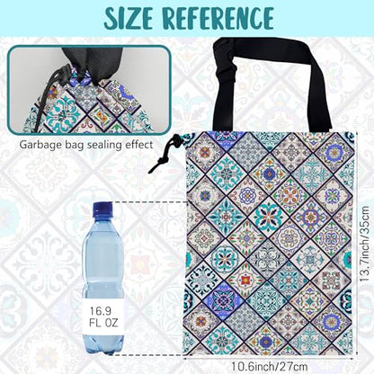 Car Garbage Bag Abstract Portuguese Tiles Drawstring Car Trash Bag Hanging for Back Seat with Adjustable Buckle Canvas Vehicle Trash Can Easy-to-Install - color: Abstract Portuguese Tiles