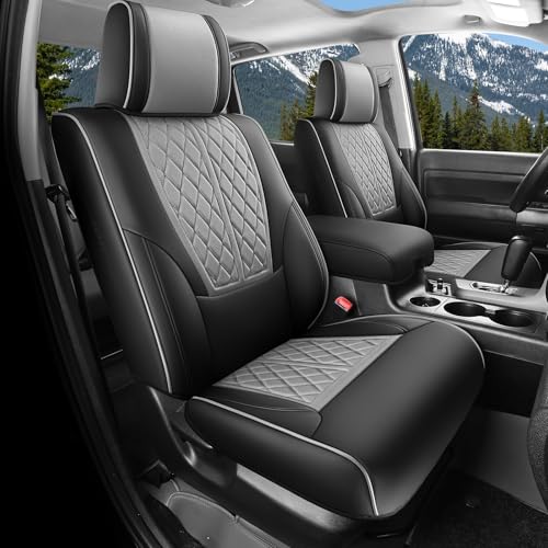 Seat Covers for Toyota Tundra 2022 2023 2024 2025 2026 Custom Fit Full Set, Waterproof & Durable Leather Seat Covers for Car - Black/Gray (for SR/SR5 Only, NO Rear Armrests) - color: BlackGrey, size: 2022-2025 Full Set