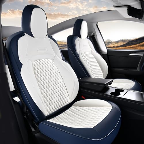 Coverado Front Seat Covers for Tesla Model Y, Car Seat Covers Front Seats, Front 2PCS Leatherette Car Seat Cover Seat Protector Custom for Tesla Model Y 2020 2021 2022 2023 2024 2025 BlueWhite - color: BlueWhite, size: Model Y FrontPair