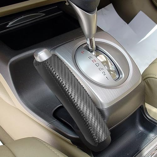 Compatible with Genuine Black Leather with Carbon Fiber Texure Hand-Stitched Handbrake Cover Interior Protective Decoration for Honda Civic 2006 2007 2008 2009 2010 2011 Black Line - color: Carbon Fiber