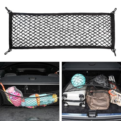 Cargo Net for SUV Trunk Net Organizer 35.4 x 11.8 inches, Elastic Heavy Duty Storage Mesh Net with Hooks Double-Layer Car Rear Cargo Net for Sedan, Vehicle