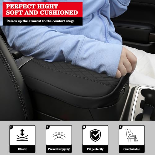 Sze Center Console Cover Compatible with Chevy Silverado GMC Sierra 1500 2500 3500 2019-2026 Tahoe Suburban Yukon 2021-2026, Heavy Duty Faux Leather Middle Armrest Pad Cushion, Bucket Seat Only - color: GMC Sierra 2019-2025