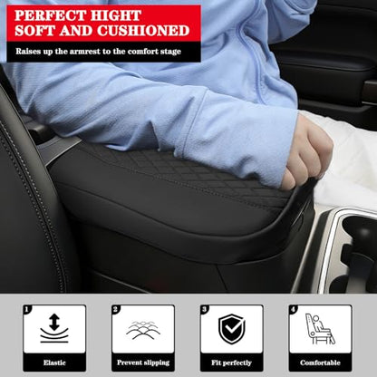 Sze Center Console Cover Compatible with Chevy Silverado GMC Sierra 1500 2500 3500 2019-2026 Tahoe Suburban Yukon 2021-2026, Heavy Duty Faux Leather Middle Armrest Pad Cushion, Bucket Seat Only - color: GMC Sierra 2019-2025