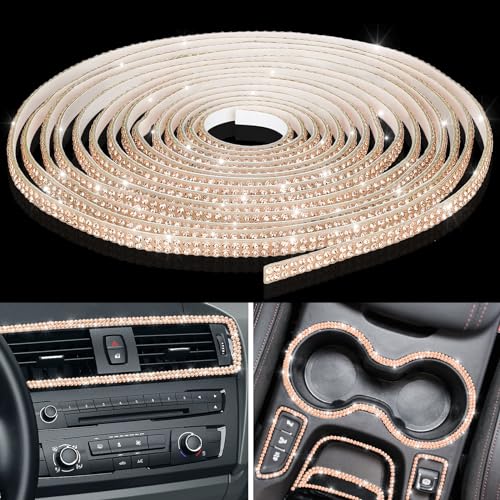 Kingdder 16.4 ft Bling Car Trim Self Adhesive Bling Car Accessories for Women Rhinestone Strip Glitter Diamond Sticker DIY Line Molding Dashboard Decal Shiny Auto Stuff for Interior Exterior Decor - color: Champagne, size: 16.4 ft