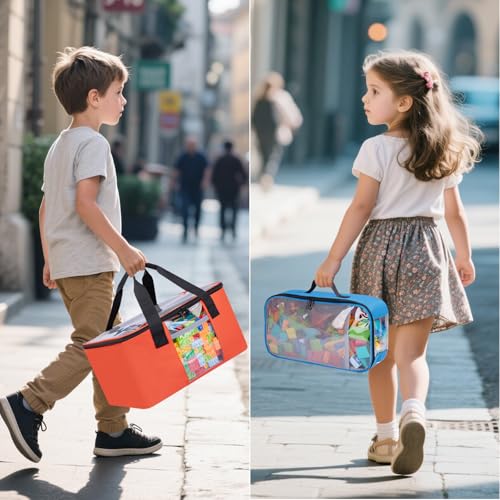 4 PCS Magnetic Tiles Storage Bag, Toy Storage Bags With Visual Top Flap, Label Pocket and Mesh Pockets Fit for LEGO, Building Blocks, Magnetic Tiles, Toy Cars - size: 4PCS(1 Large+1 Medium+2 Small）