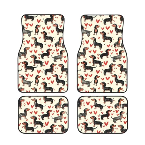 Dachshund Car Floor Mats Full Set of 4, Love Heart Car Accessories for Van Truck Black Dog Love Heart Vehicle Front Rear Carpets Mats Universal Car Floor Rugs, Brown - color: Dachshund