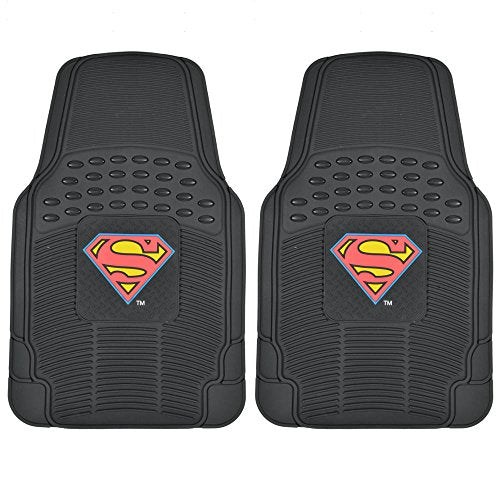 BDK Warner Bros DC Comics Superman Superhero Car Accessories - All Weather Heavy Duty Rubber Liners - Anti-Slip 27 x 18 in Car Mats - Universal Fit Floor Mats
