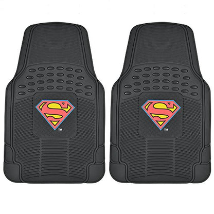 BDK Superman Rubber Car Floor Mats 2 PC Front Heavy Duty All Weather Protection - Trimmable To fit - WBMT-1672_AMHD, Black - size: Pack of 2