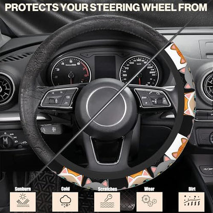 Cartoon Lovely Cats Steering Wheel Covers Universal 15 Inch Car Wheel Cover,Anti-Slip Breathable Car Accessories Protector Fit for Trucks,Sedans,SUVs,Vans - color: Cartoon Lovely Cats