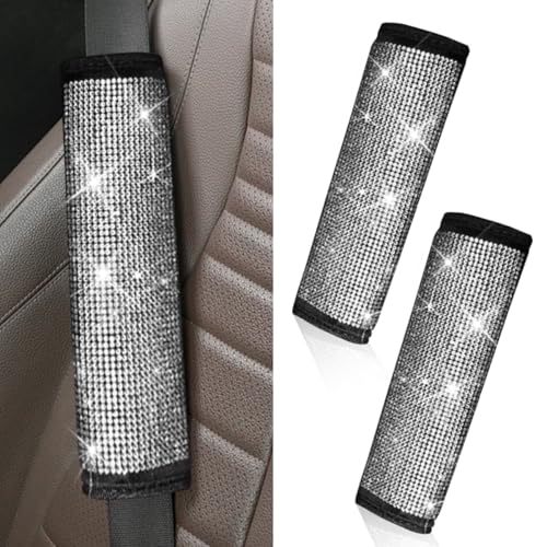 2PCS Bling Car Seat Belt Covers, Rhinestone Crystal Vehicle Seat Strap Cushion, Glitter Car Seatbelt Shoulder Protection Pad, Auto Interior Decoration Accessory for Cars, Trucks (White) - color: White