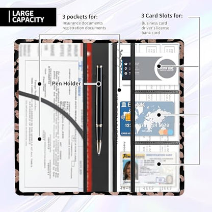 Leather Car Registration and Insurance Card Holder, Cute Car Accessories Vehicle Glove Box Car Organizer for Documents, Cards, License Cute Snow Leopard - color: Cute Snow Leopard