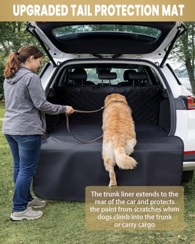 Waterproof SUV Dog Cargo Liner Mat - Heavy Duty Pet Seat Cover for SUV Sedan Van, Non-Slip Back Trunk Protector with Bumper Guard, Large Universal Fit (Black) (CHBX-D-01)