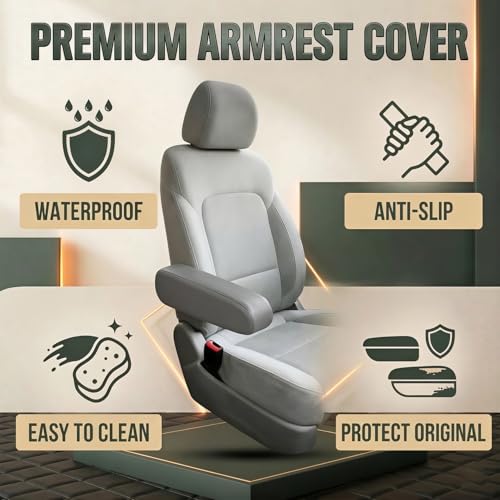 JDDRY Car Front Seat Armrest Covers Vinyl Leather,Car Armrest Protectors,Auto Arm Rest Cover Replacement,Universal for MPV/SUV/Truck(Gray,2PC) - color: Grey-2PC