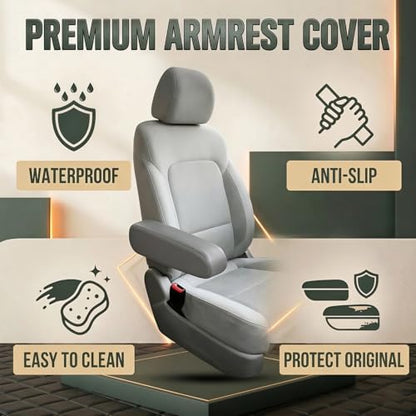 JDDRY Car Front Seat Armrest Covers Vinyl Leather,Car Armrest Protectors,Auto Arm Rest Cover Replacement,Universal for MPV/SUV/Truck(Gray,2PC) - color: Grey-2PC