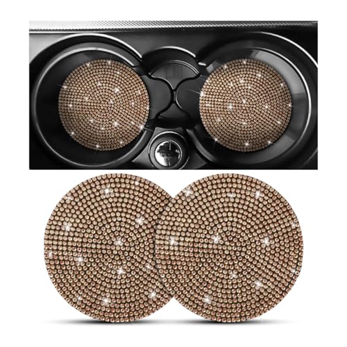 Bling Car Cup Holder Coaster, 2 Pack Crystal Rhinestone Anti-Slip Insert Coasters, Universal 2.75 Inch Fashion Automotive Cup Mat, Car Interior Accessories Decor Gifts for Women (Golden) - color: Golden, size: 2PCS