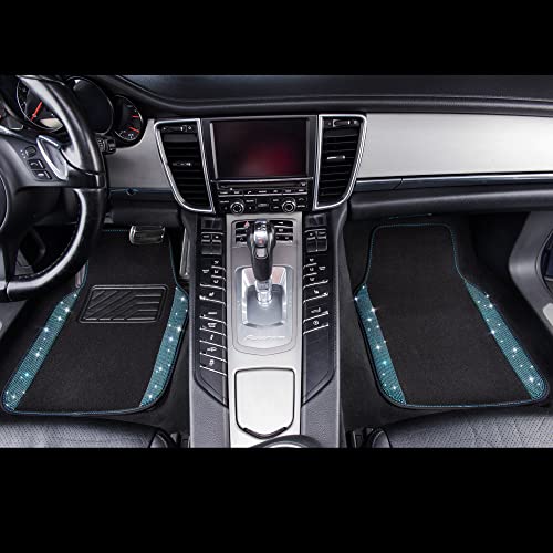 CAR PASS Bling Rhinestones Diamond Waterproof Car Floor Mat, Crystal Sparkly Shining Glitter Carpet, Anti-Slip PVC Heel Pad Universal for Interior Auto SUV,Sedan,Van,4pcs Girly Women Mint Teal Diamond - color: Mint Diamond