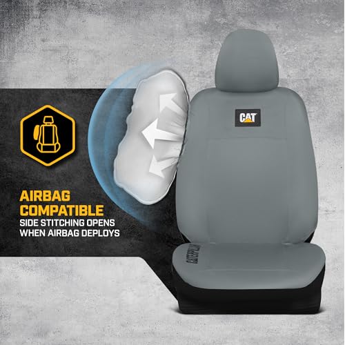 CAT DuraDrive Car Front Seat Cover – (1) pc, Gray Oxford, Heavy Duty Protection, Semi-Universal Fit – Durable Water-Resistant Auto Seat Protector for Truck, SUV, Sedan – Easy Install & Washable - color: Gray 1 Front
