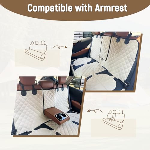 Pet Bench Seat Covers for Mid-Size Sedans and SUVs, Heavy Duty Nonslip Car Seat Protector for Child Car Seat, Waterproof Back Seat Covers for Dogs and Kids, Armrest & Seatbelt Access(Beige)