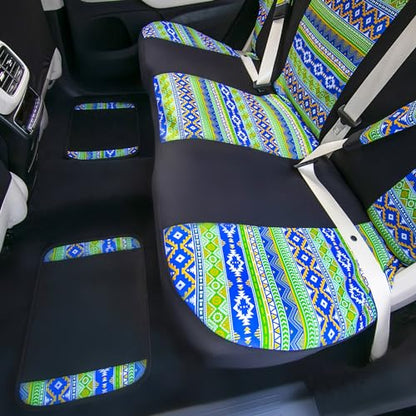 FH Group Full Set Southwestern Print Cloth Car Seat Covers Combo Set with Carpet Floor Mats, Universal Fit, Washable Seat Cover for SUV, Sedan, Green - color: Green