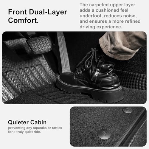 IKABEVEM Upgrade Floor Mats Fit for Toyota Camry (Include Hybrid) 2025+ 1st & 2nd Carbon Fiber Pattern Floor Liners & Black Fabric Front Carpets, 5-PC All Weather Anti-Slip Waterproof Mats - style: (1)Toyota Camry 2025 Floor Mats & 2 Carpets