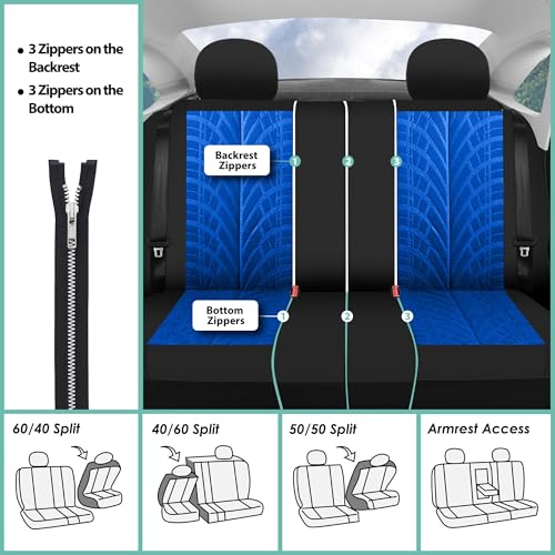 FH Group Travel Master Car Seat Covers Full Set with Carpet Floor Mats – Universal Fit for Cars Trucks and SUVs (Blue/Black)